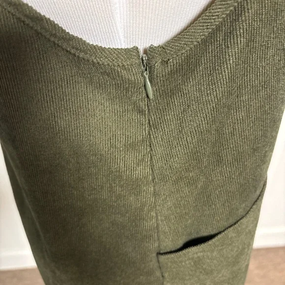 Olive Green Corduroy Pinafore Dress - Picture 4 of 6